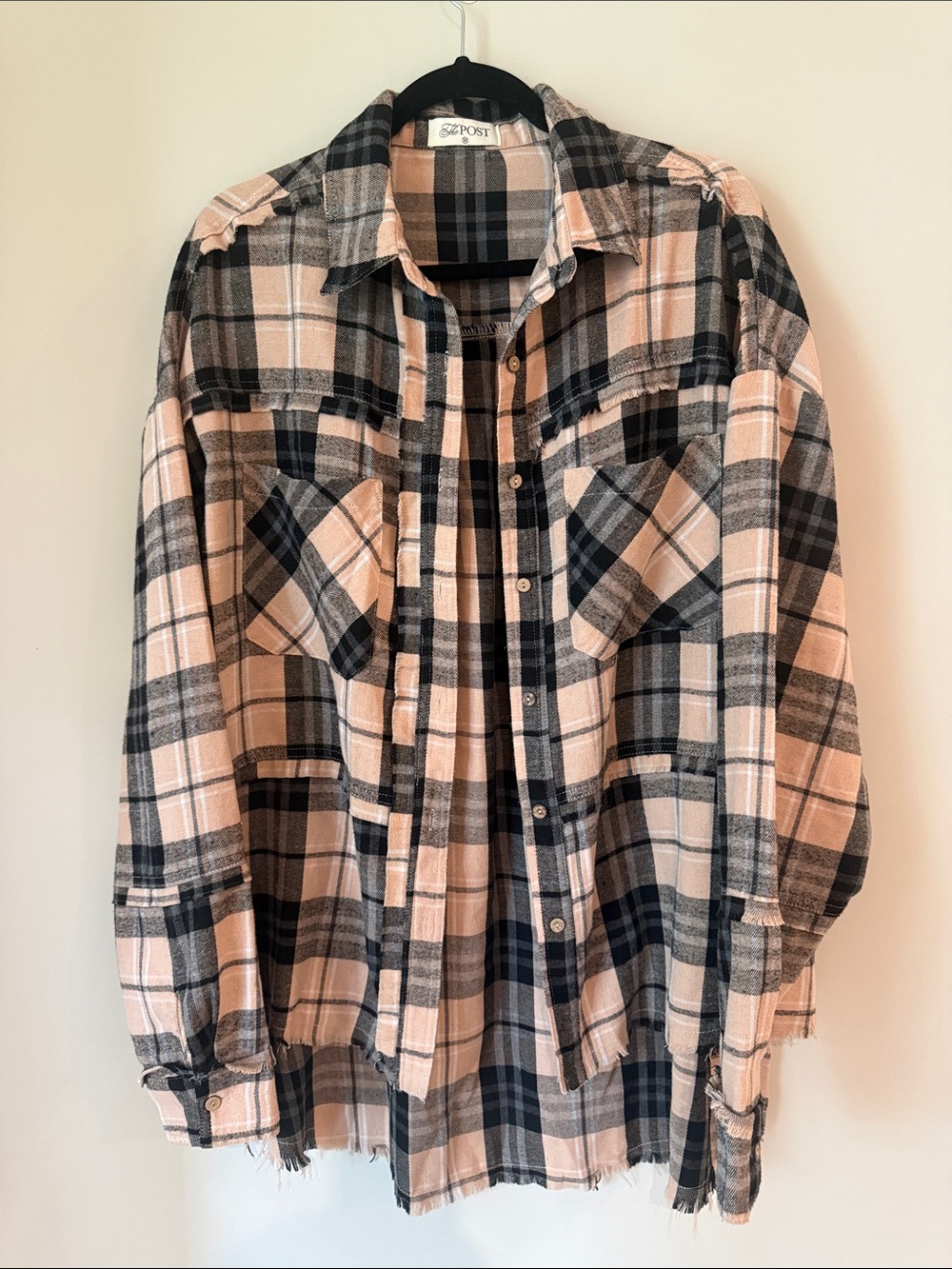 The Post Women’s Tan and Black Plaid Button-Up Tunic